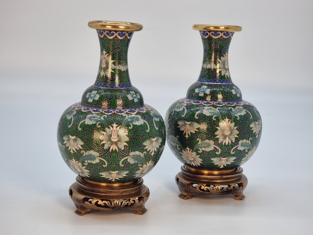 A pair of Chinese cloisonné enamel vases and stands C 1930 View XI