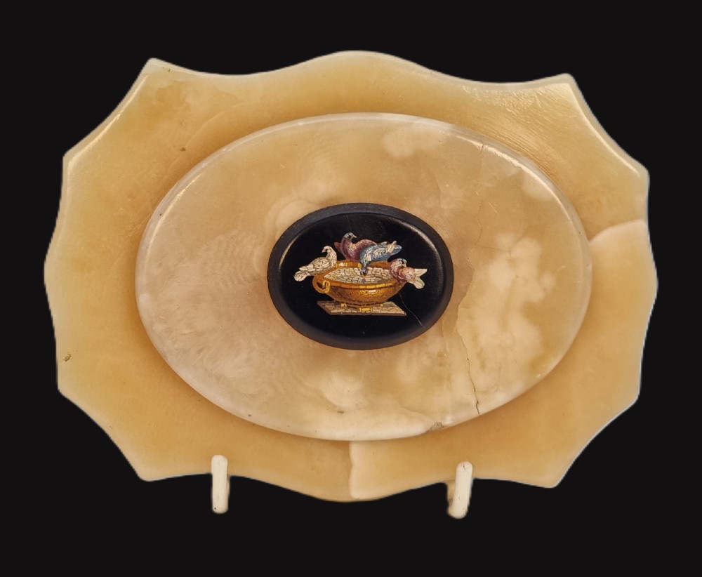 A rare antique Grand Tour micro mosaic marble desk paperweight with the doves of Pliny circa 1870