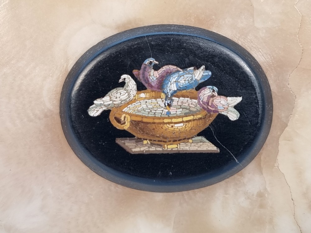 A rare antique Grand Tour micro mosaic marble desk paperweight with the doves of Pliny circa 1870 View IV