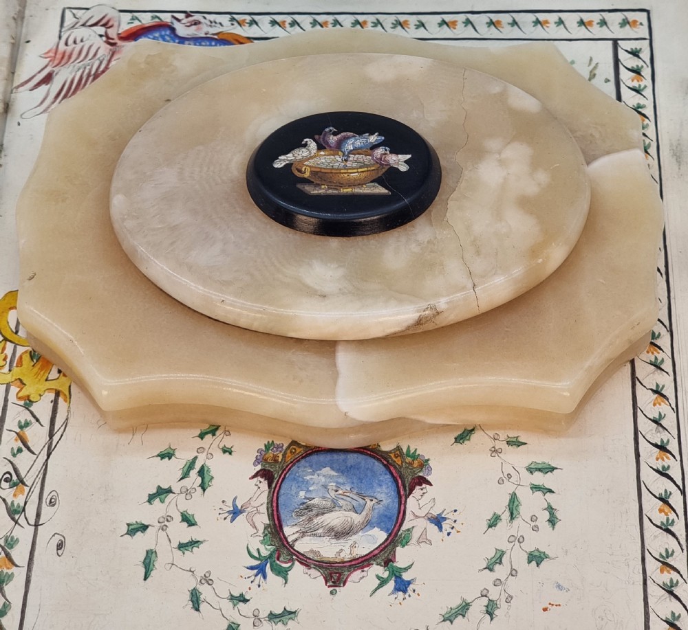 A rare antique Grand Tour micro mosaic marble desk paperweight with the doves of Pliny circa 1870 View VII