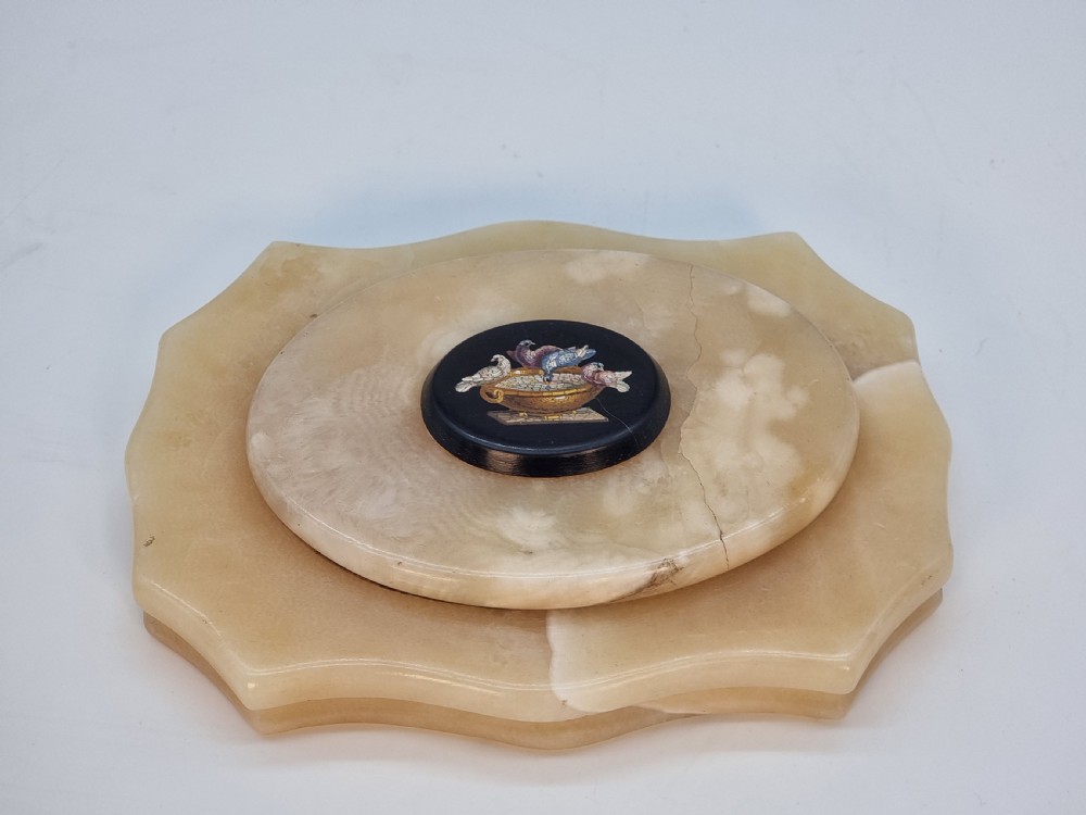 A rare antique Grand Tour micro mosaic marble desk paperweight with the doves of Pliny circa 1870 View VIII