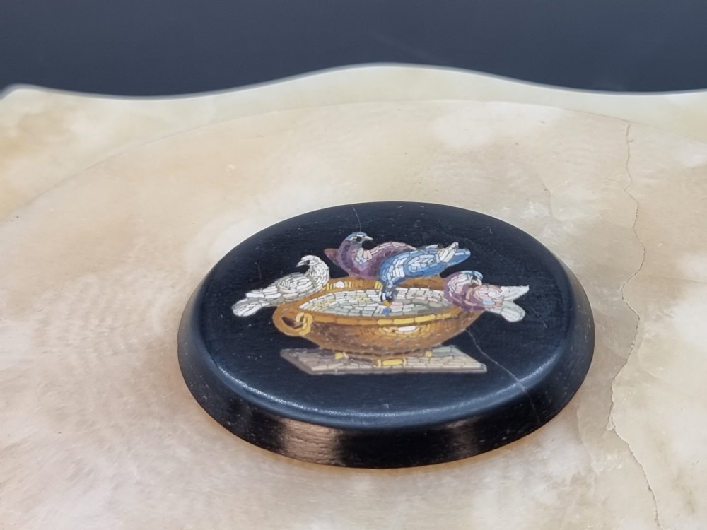 A rare antique Grand Tour micro mosaic marble desk paperweight with the doves of Pliny circa 1870 View IX