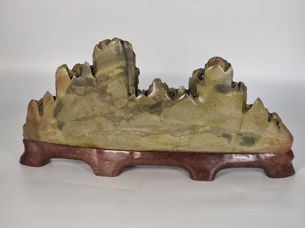 A fine Chinese carved soapstone continuous landscape of unusually large proportions View VIII