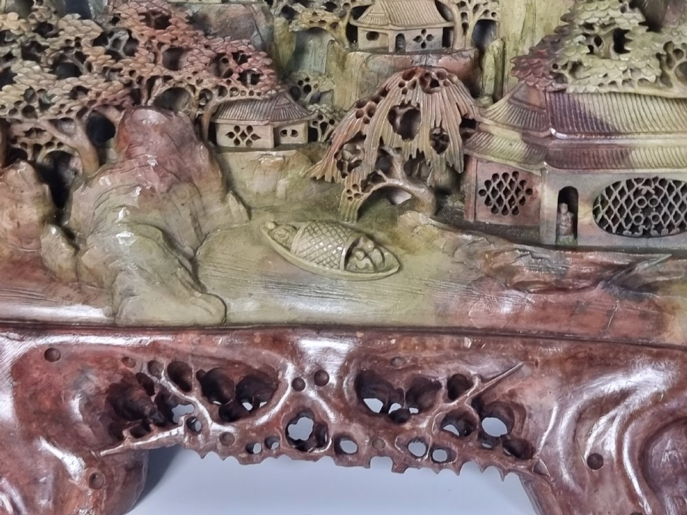 A fine Chinese carved soapstone continuous landscape of unusually large proportions View XIV