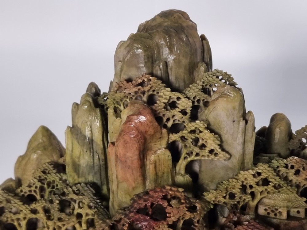 A fine Chinese carved soapstone continuous landscape of unusually large proportions View XVI