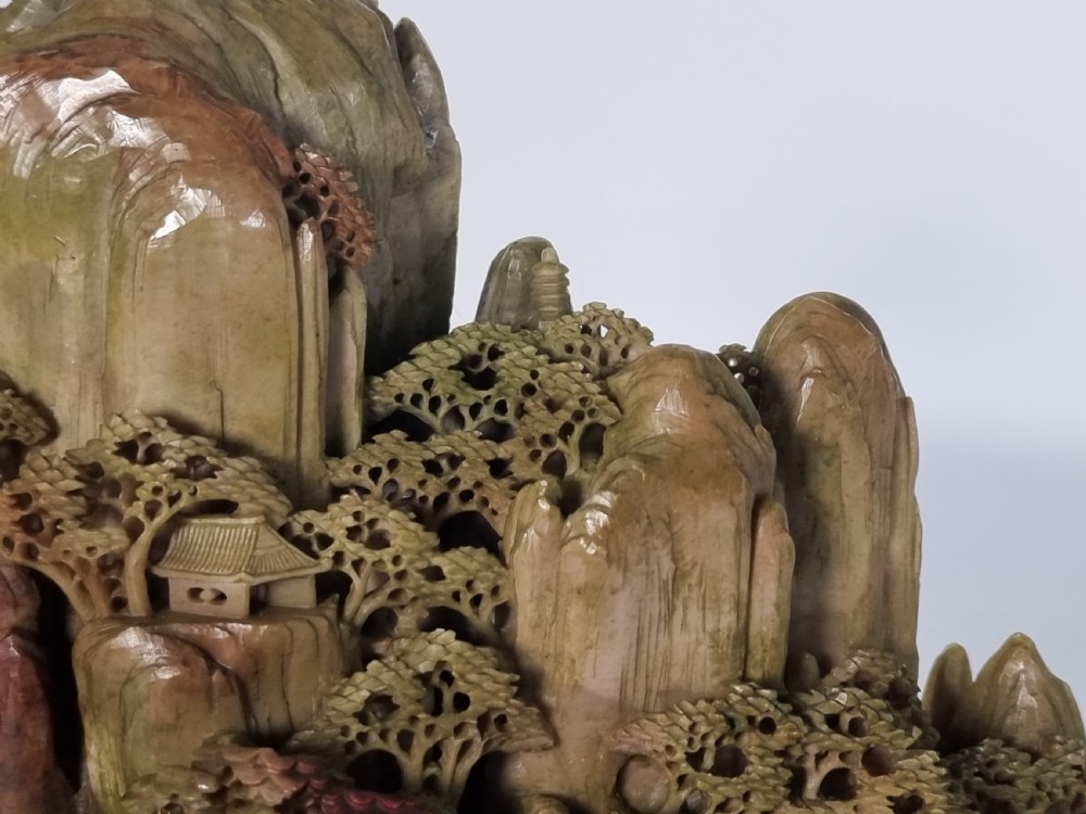 A fine Chinese carved soapstone continuous landscape of unusually large proportions View XVIII