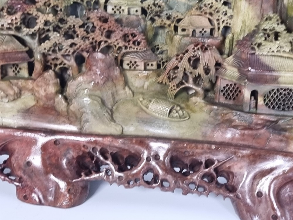 A fine Chinese carved soapstone continuous landscape of unusually large proportions View XX
