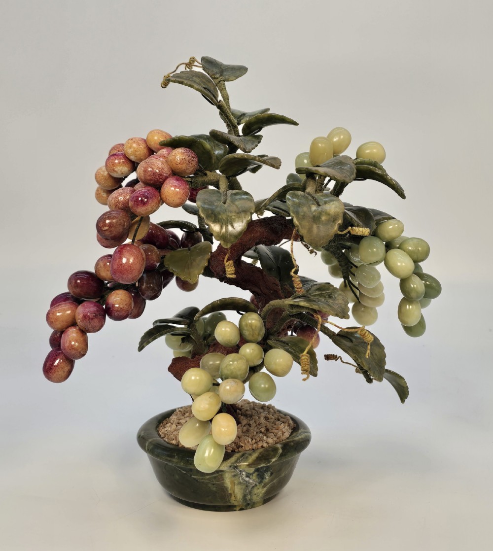 A fine Chinese hardstone carved grapevine bonsai tree View VI