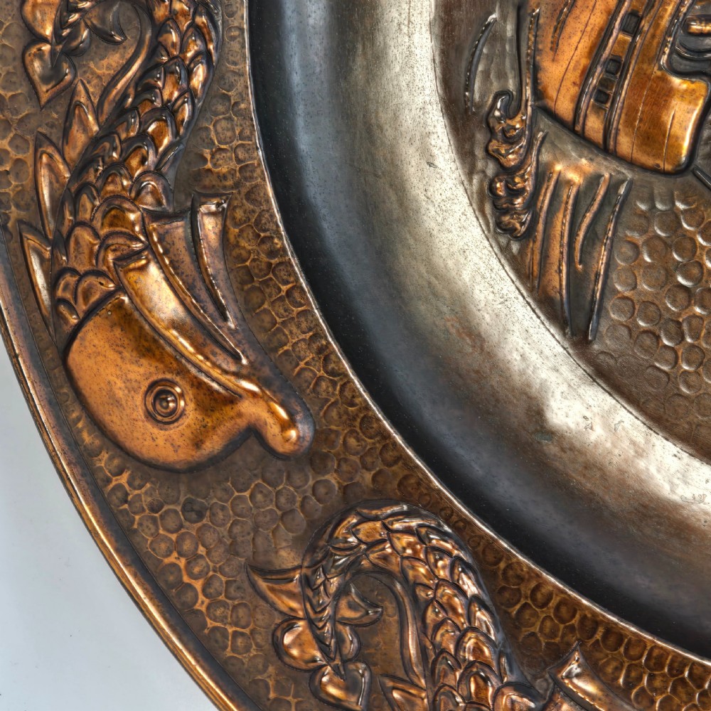A Cornish copper Arts and Crafts charger by J. F Poole of Hayle, Cornwall, England View VI