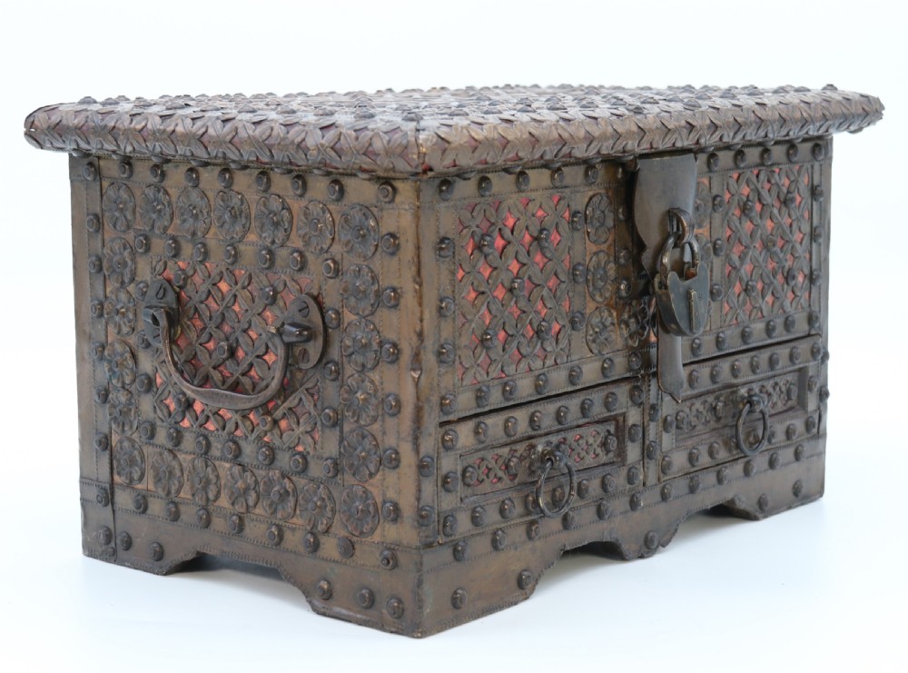 A highly decorative small Zanzibar brass and copper mounted chest or strongbox View VIII