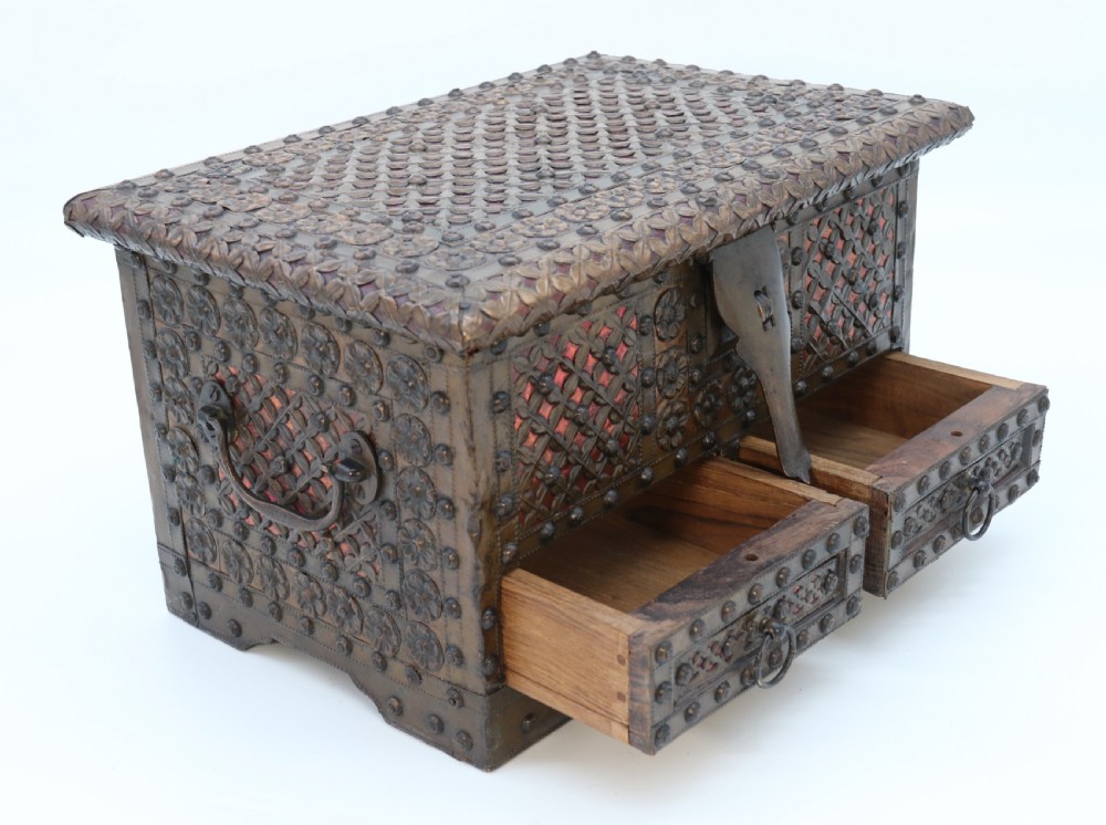 A highly decorative small Zanzibar brass and copper mounted chest or strongbox View XIV