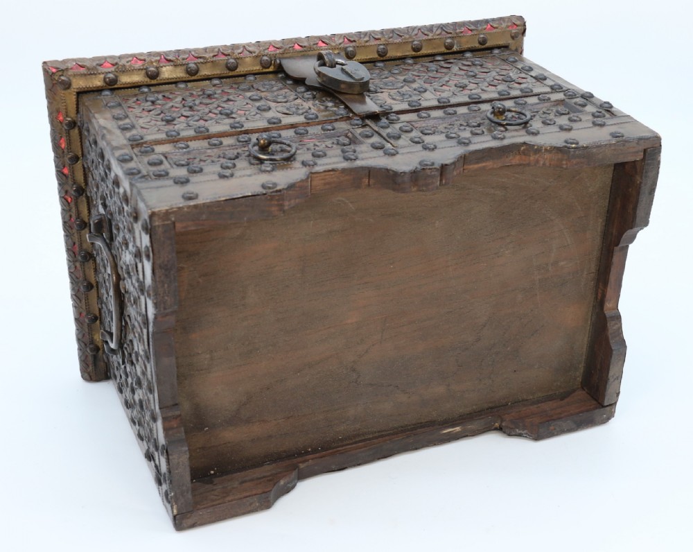 A highly decorative small Zanzibar brass and copper mounted chest or strongbox View XXI