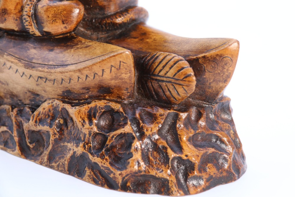 A rare early 20th century Canadian folk art maple wood carved Inuit figure group View X