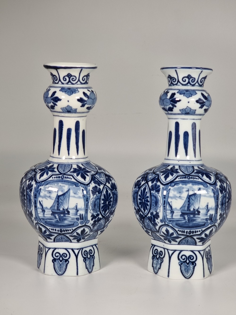 A pair of blue and white French porcelain Delft style vases circa 1900