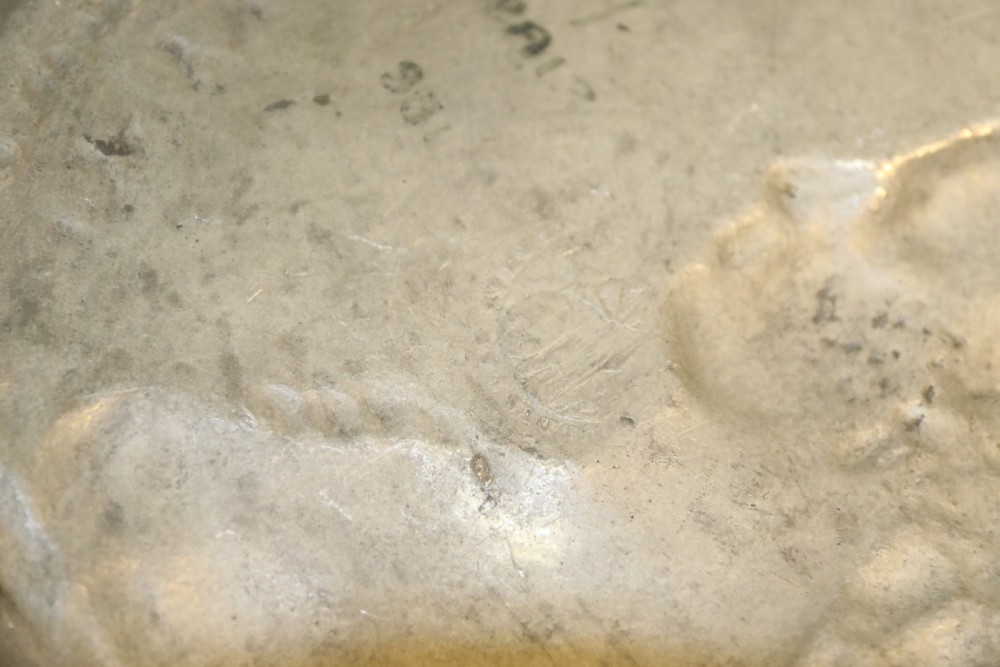 A pair of round silver grey pewter plates featuring raised profile relief portraits of Marie Antoinette and Louis XVI with beaded outer borders. View XV