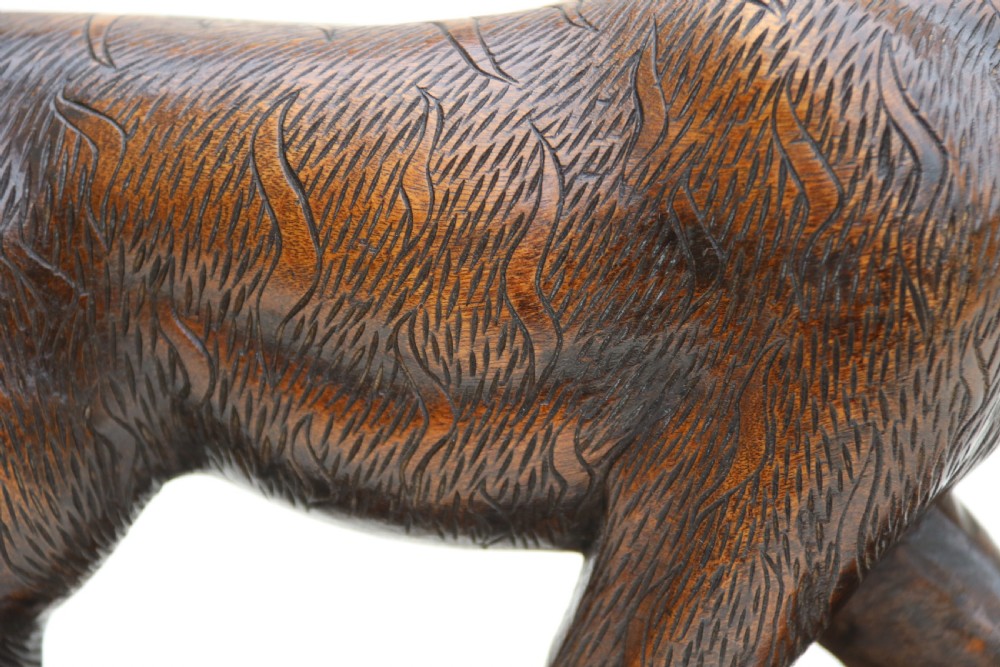 Antique Japanese Meiji period carved hardwood okimono of a prowling tiger. View XII