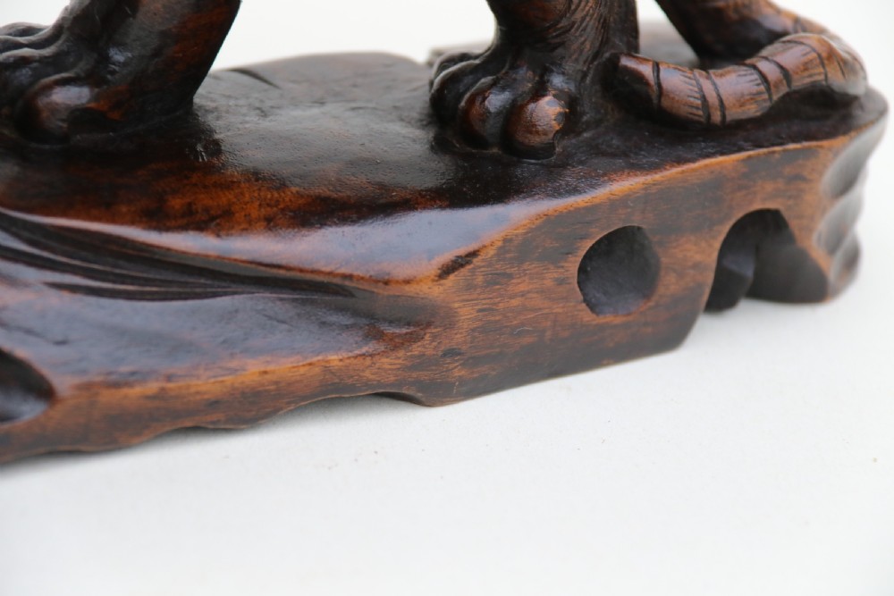 Antique Japanese Meiji period carved hardwood okimono of a prowling tiger. View XV
