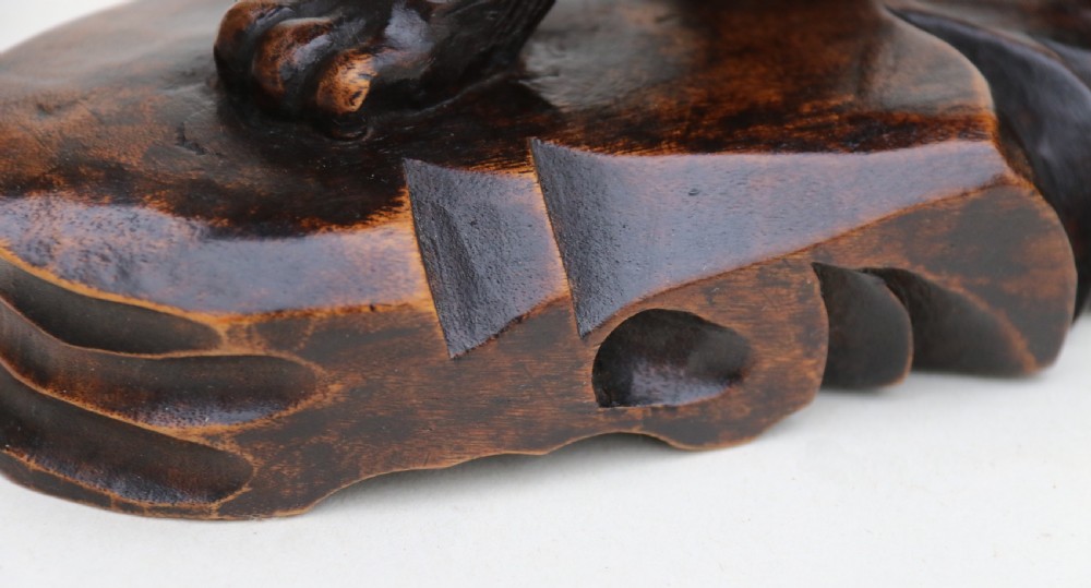 Antique Japanese Meiji period carved hardwood okimono of a prowling tiger. View XVI
