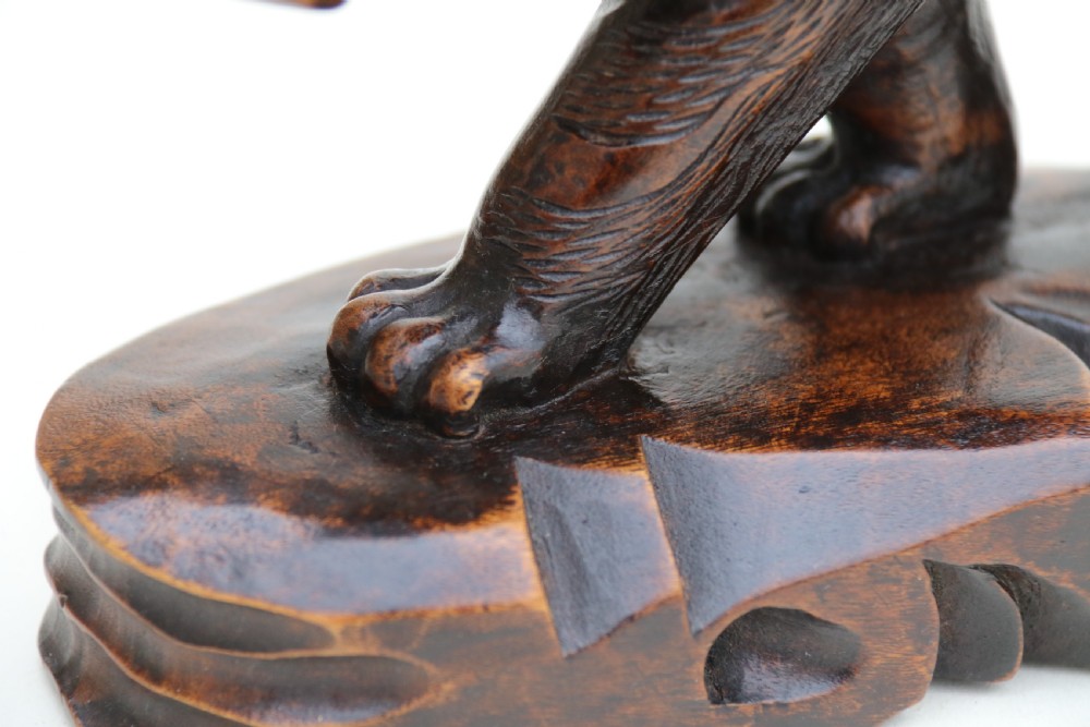 Antique Japanese Meiji period carved hardwood okimono of a prowling tiger. View XVII