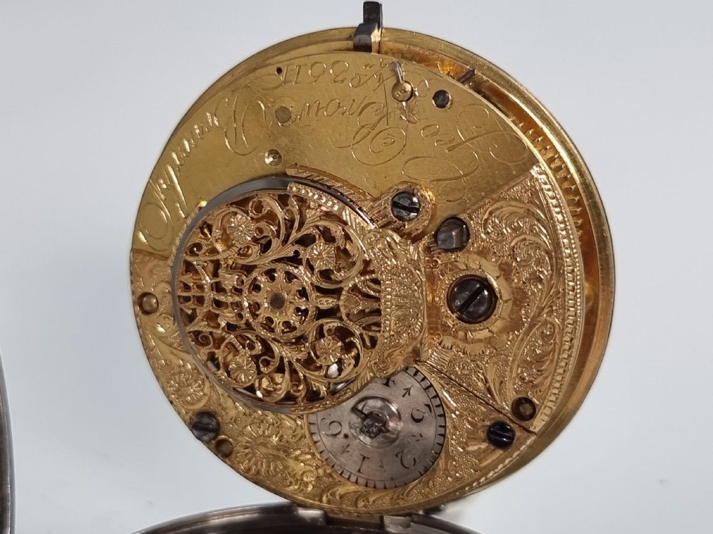 Antique early English silver pocket watch with Fusee movement dated 1842 View II