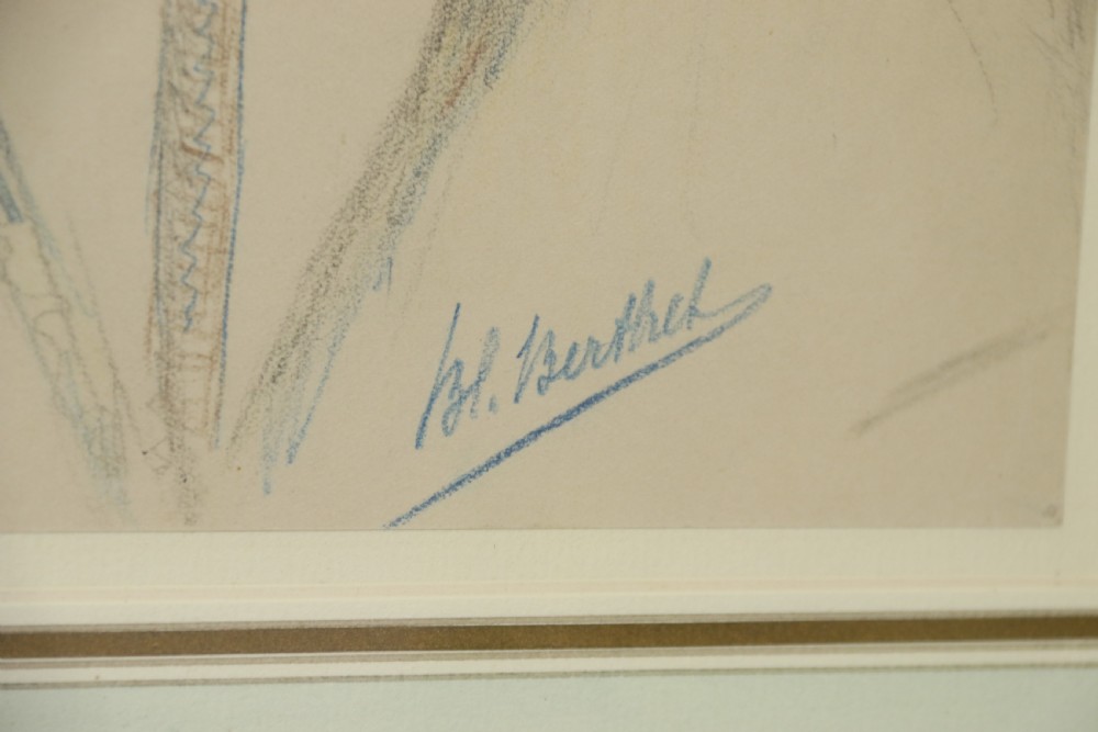 A framed late 19th-century portrait drawing on cream paper depicting an elderly Arabian man wearing a white hooded tunic. View VIII