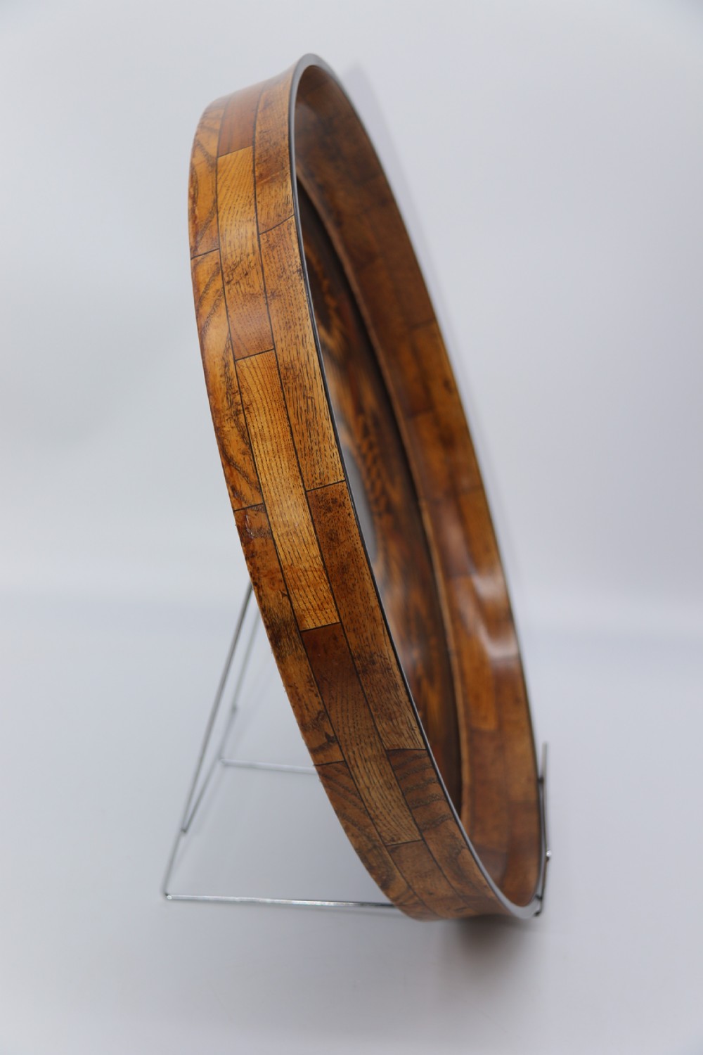 A large late 19th century circular aesthetic movement parquetry tray View VI