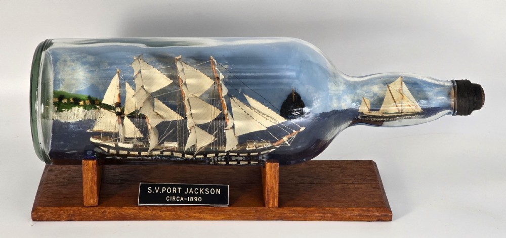 Two ships in a bottle, diorama, folk art, circa 1920