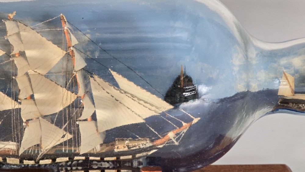 Two ships in a bottle, diorama, folk art, circa 1920 View III
