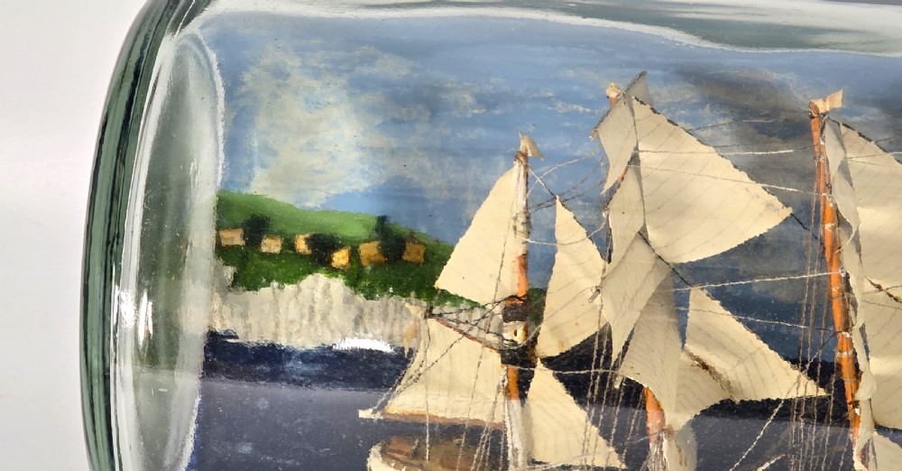 Two ships in a bottle, diorama, folk art, circa 1920 View VI