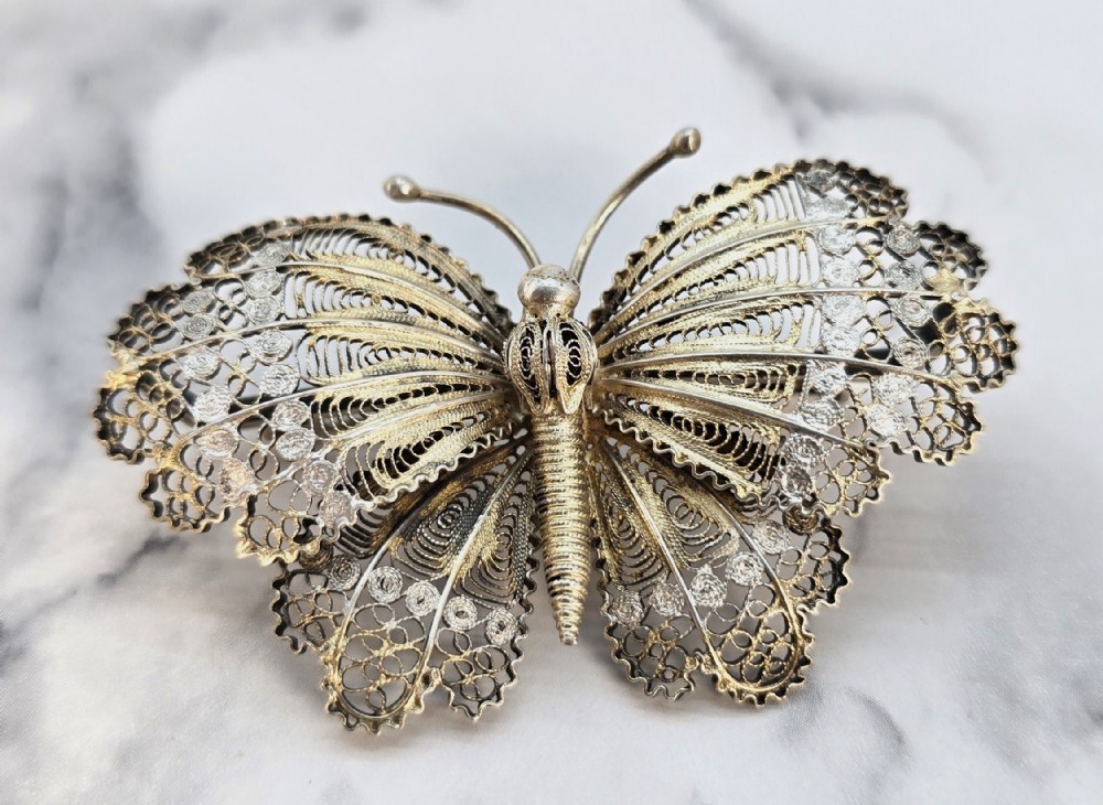 A superb silver gilt filigree butterfly brooch C 1930