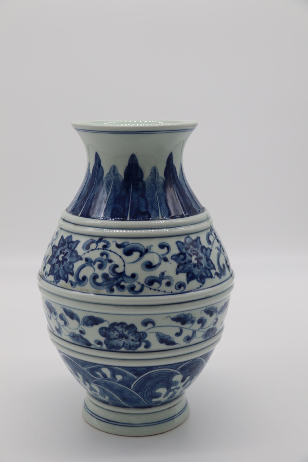 A pair of Chinese hand painted blue and white porcelain vases View V