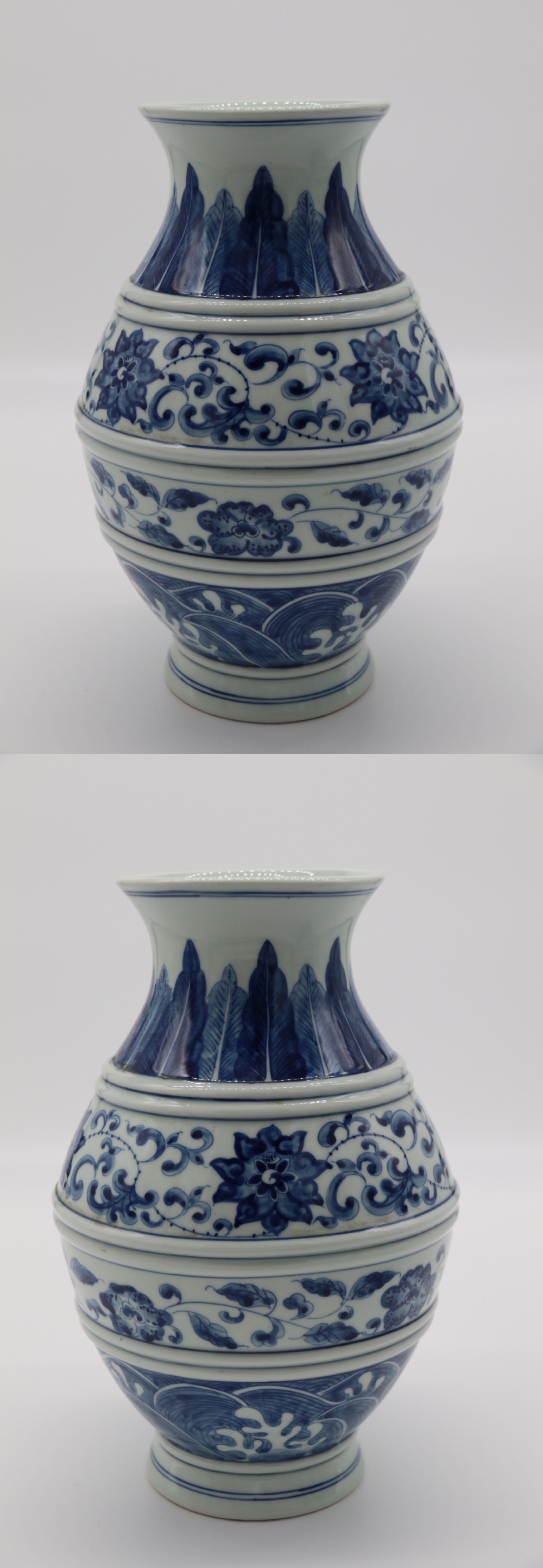 A pair of Chinese hand painted blue and white porcelain vases
