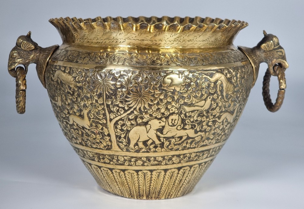 A large Indian Raj period brass Jardinière, circa 1880 View II