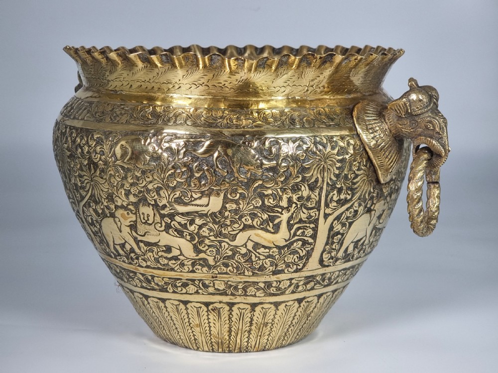 A large Indian Raj period brass Jardinière, circa 1880 View V