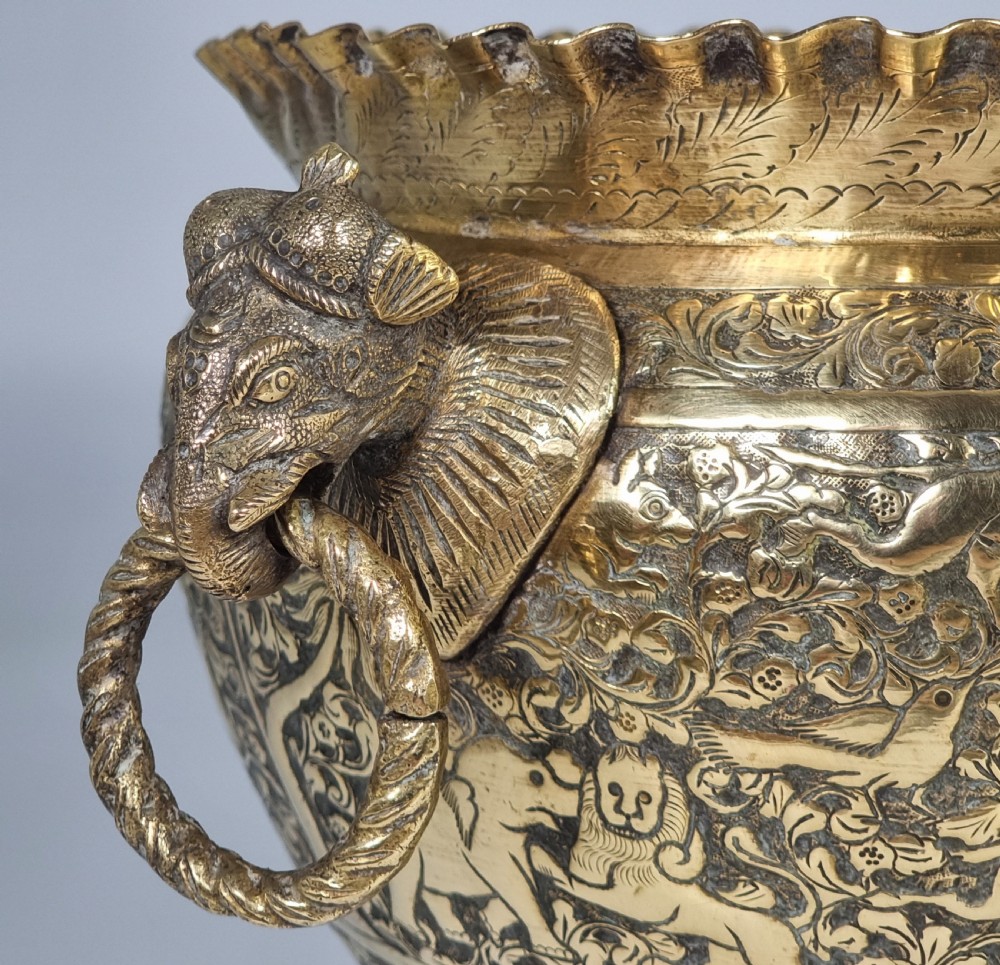 A large Indian Raj period brass Jardinière, circa 1880 View X