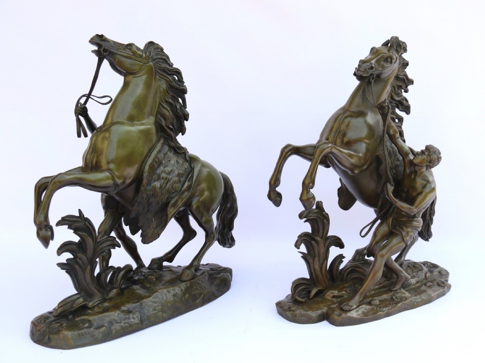A large pair of 19th century French bronze Marly Horses after Coustou. View III