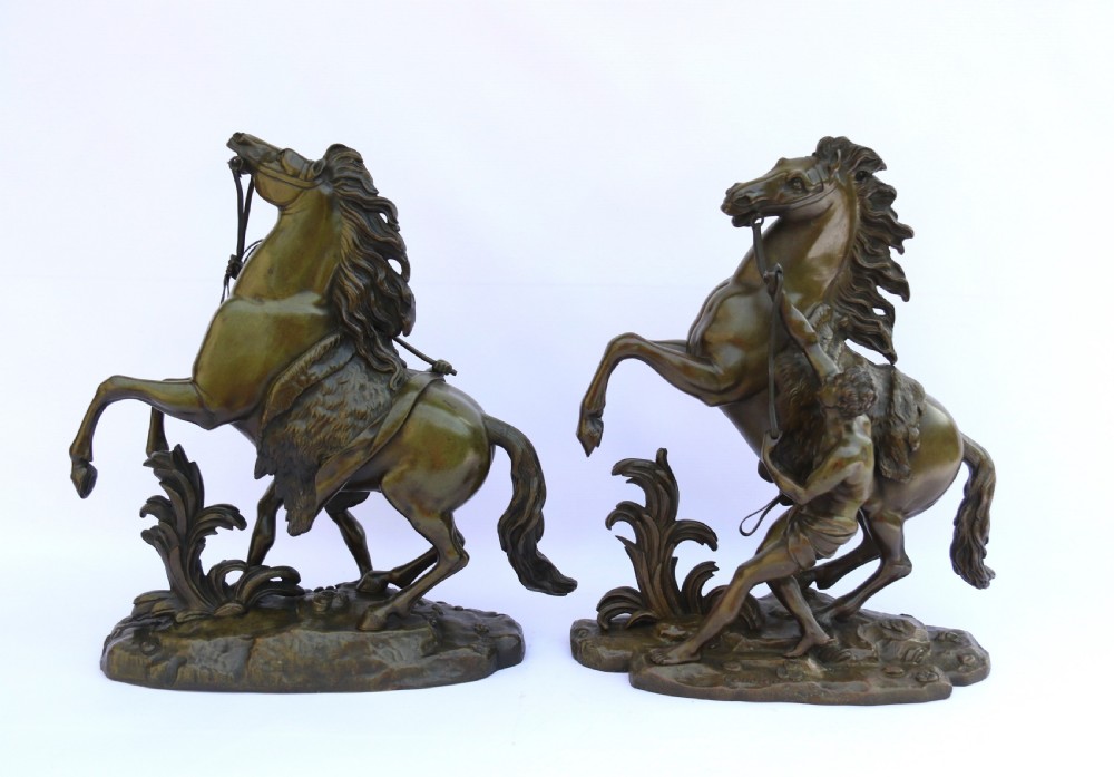 A large pair of 19th century French bronze Marly Horses after Coustou. View IV