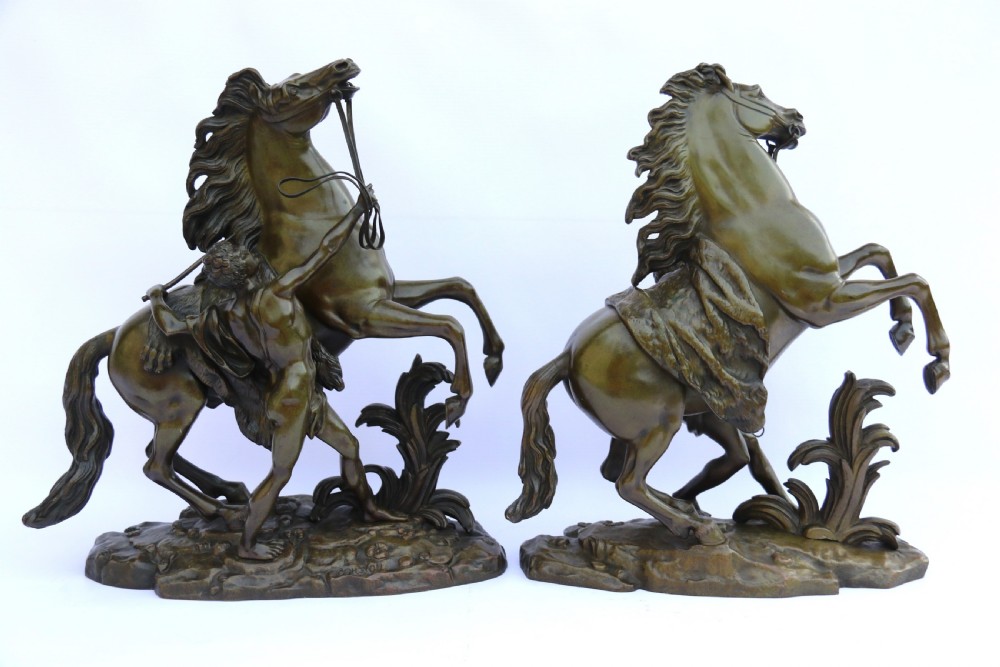 A large pair of 19th century French bronze Marly Horses after Coustou. View VIII