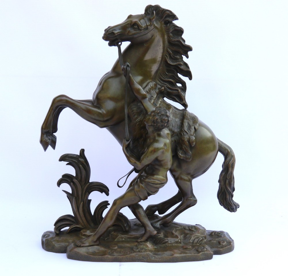 A large pair of 19th century French bronze Marly Horses after Coustou. View XI