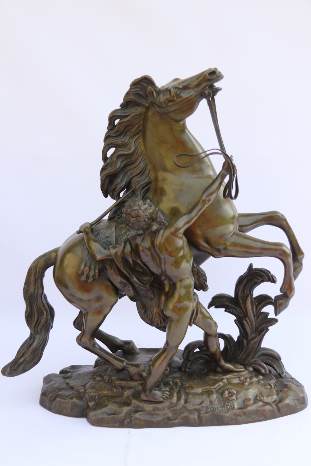 A large pair of 19th century French bronze Marly Horses after Coustou. View XXIII