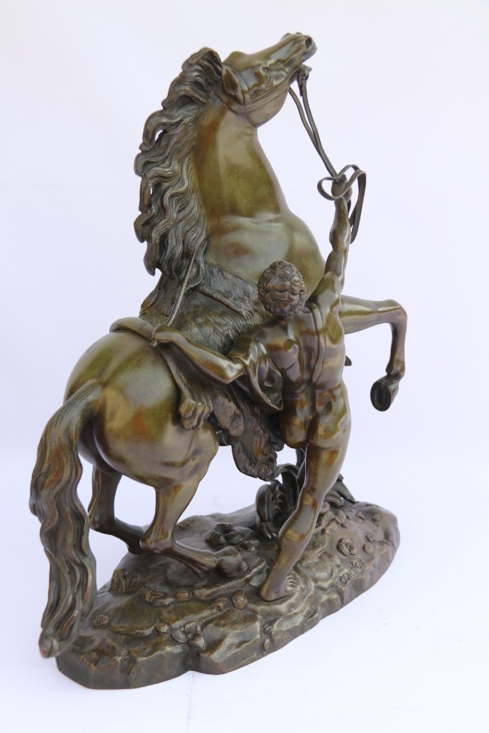 A large pair of 19th century French bronze Marly Horses after Coustou. View XXIV