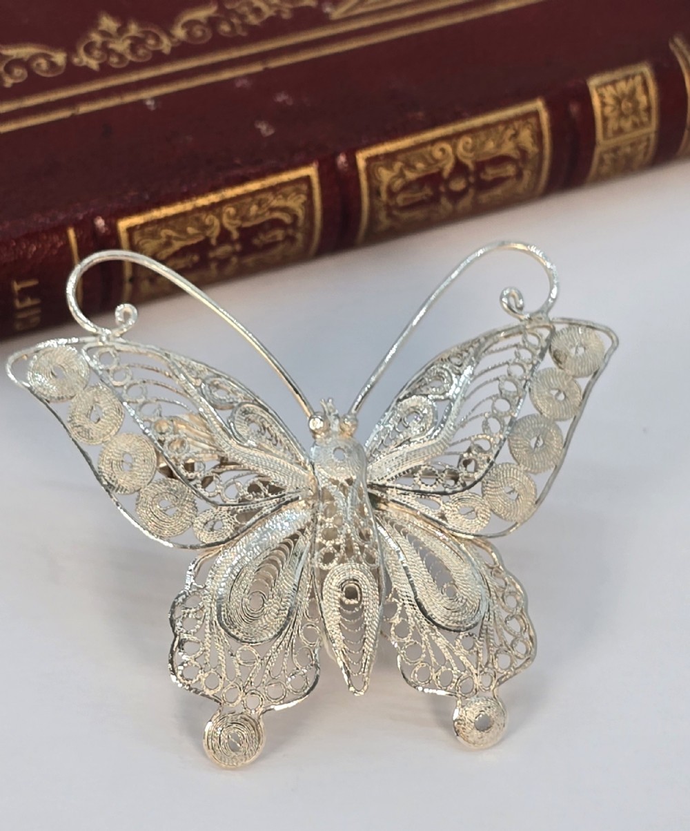 A fine silver filigree butterfly brooch of exceptional quality