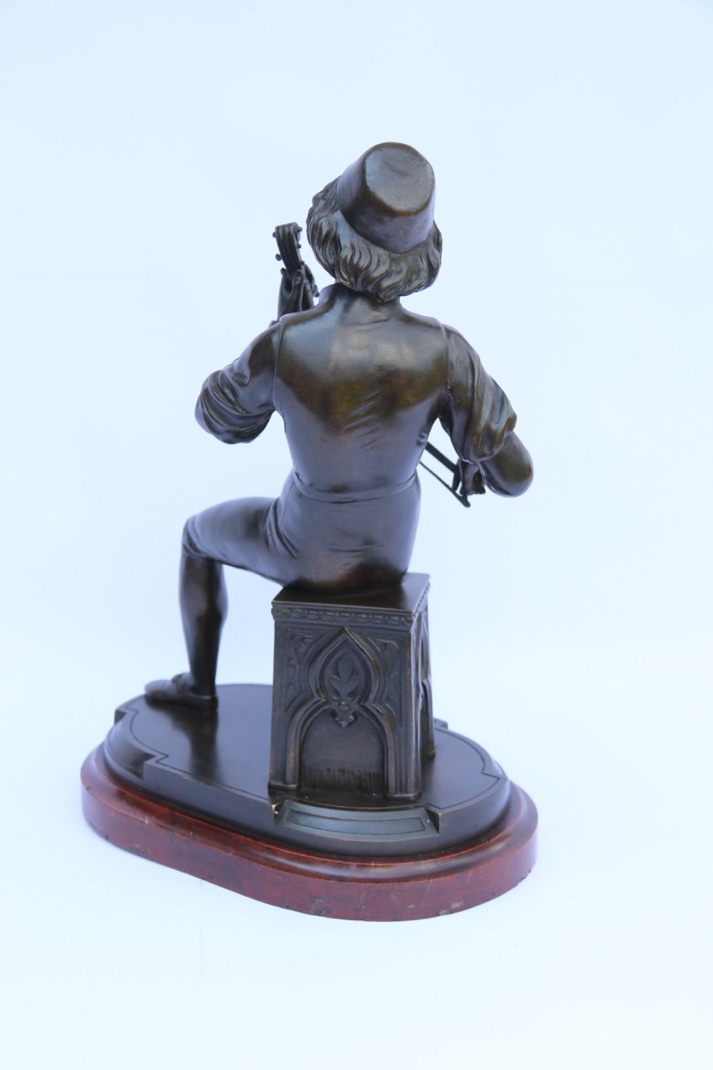  19th century French bronze study of a seated musician playing an early string instrument
 View XVIII
