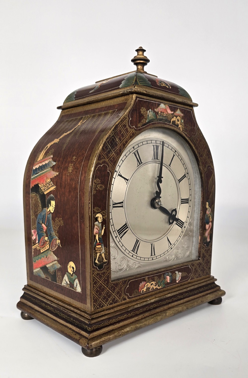 A rare small Chinese style chinoiserie lacquered bracket/mantel clock