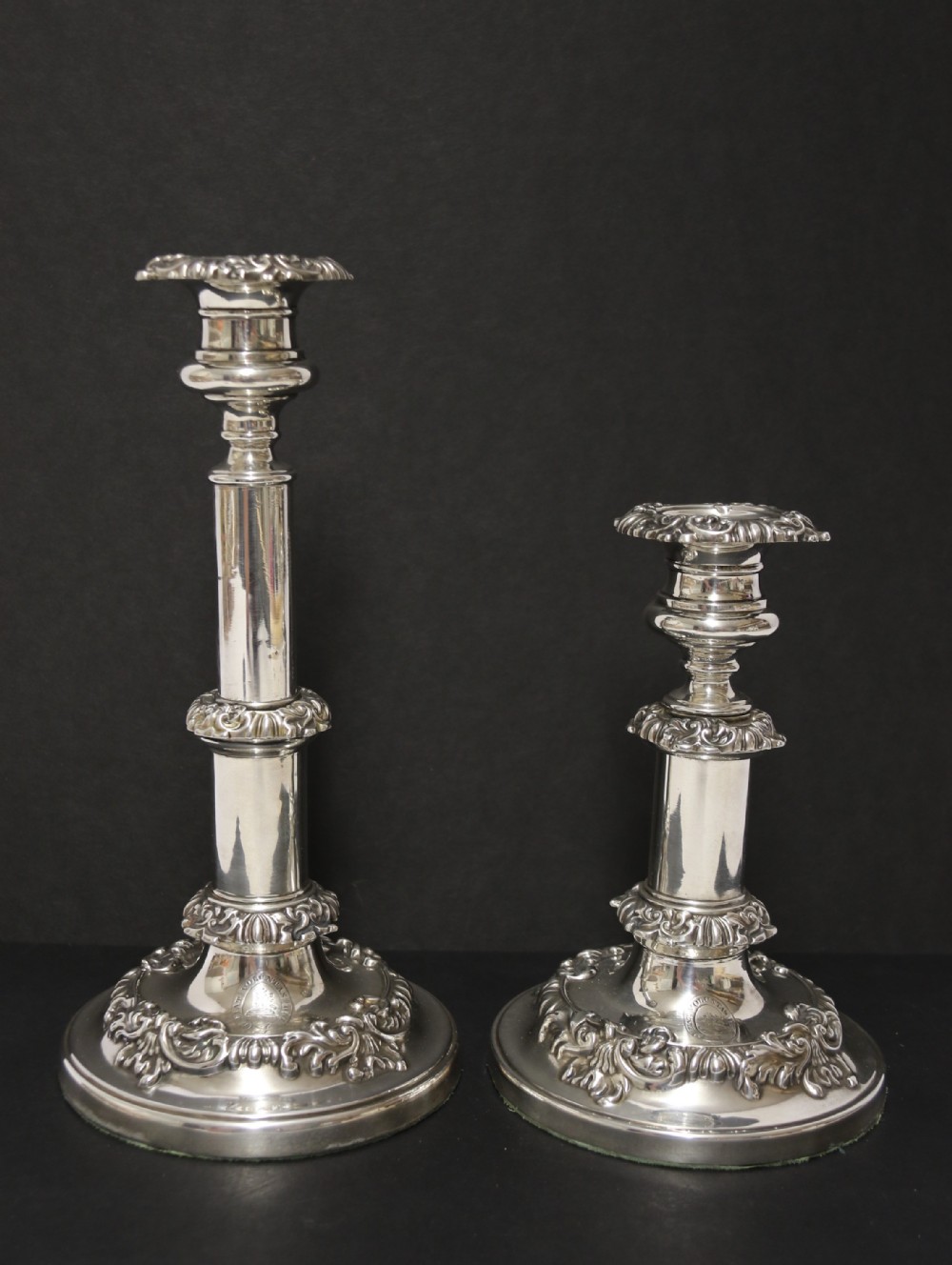 A pair of silver telescopic candlesticks, Sheffield  1816, rare