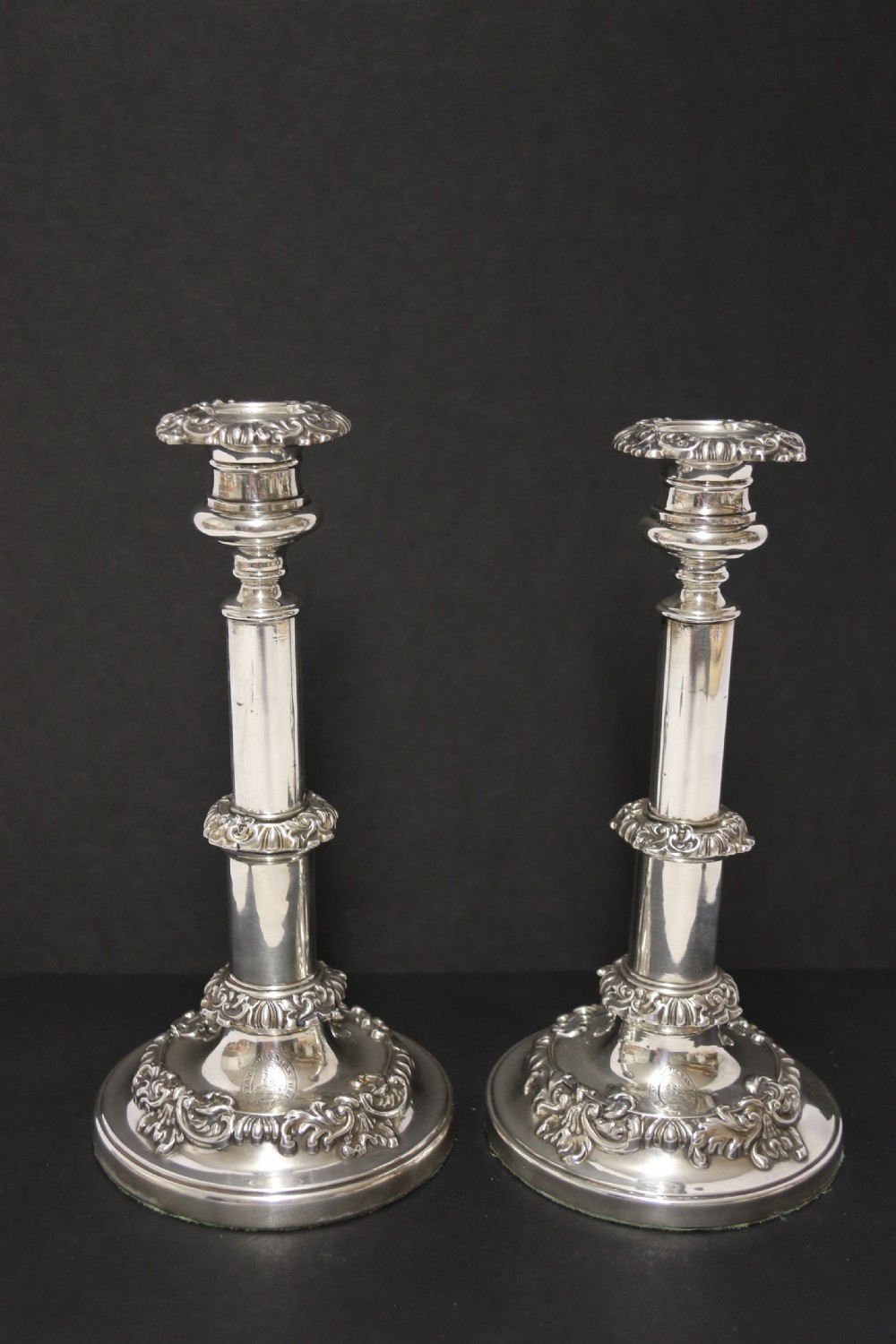A pair of silver telescopic candlesticks, Sheffield  1816, rare View V
