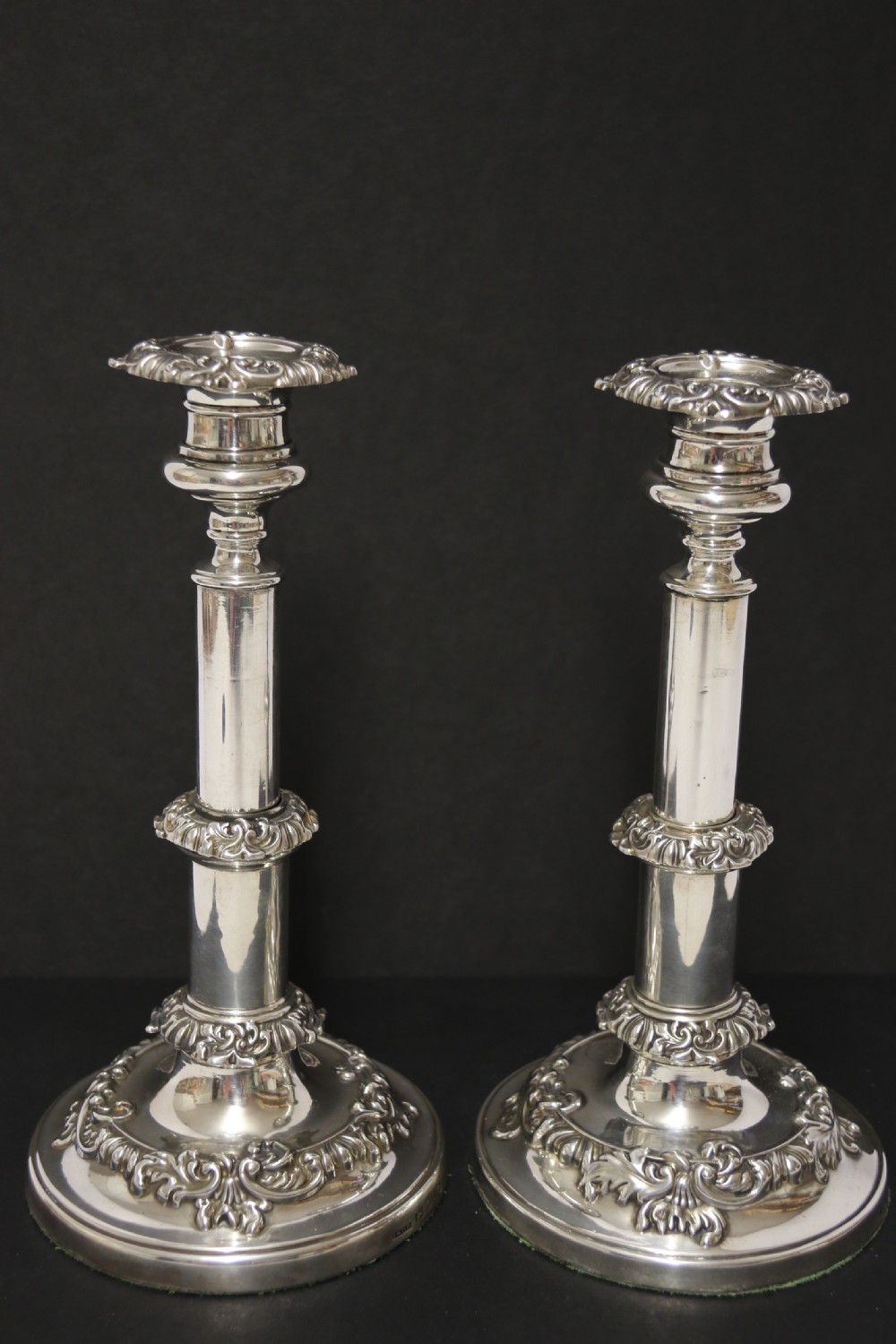 A pair of silver telescopic candlesticks, Sheffield  1816, rare View VI