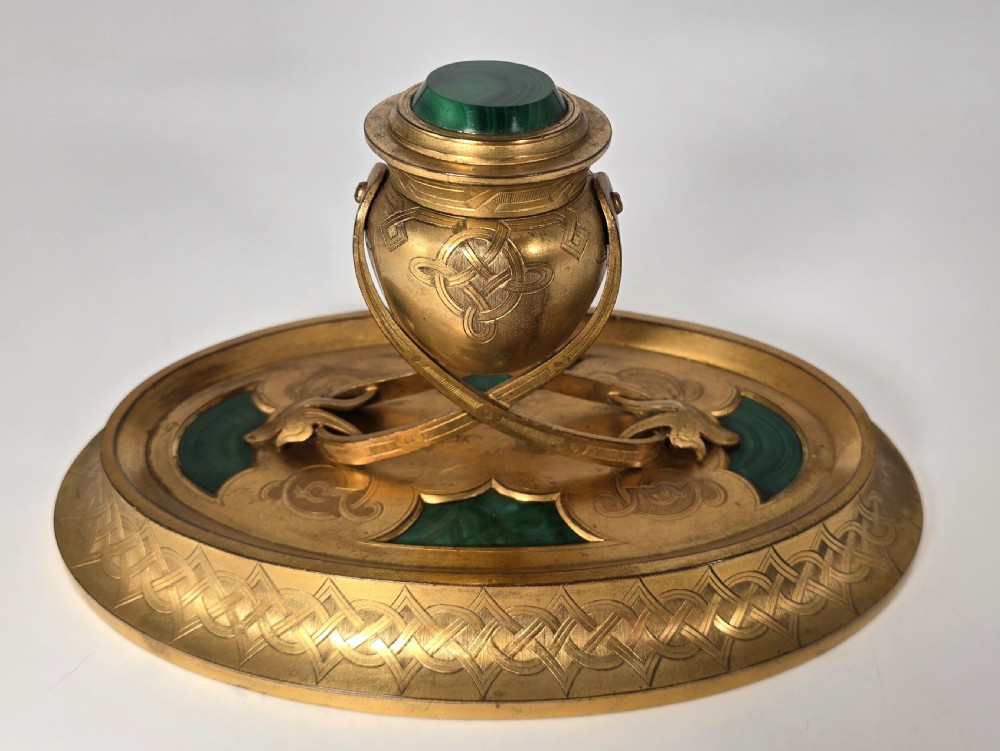 A Superb 19th C English gilt bronze and malachite desk inkstand View III