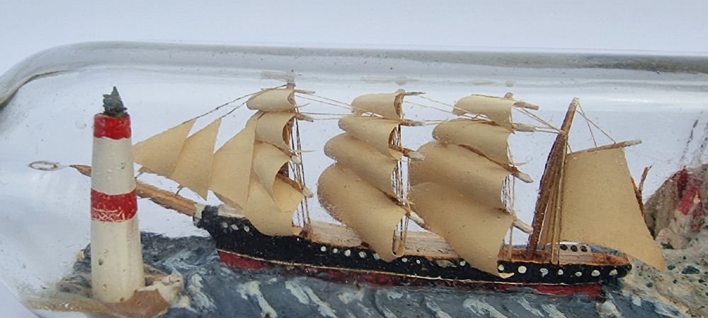 A rare four mast 18th century ship in a bottle, English folk art. View XI