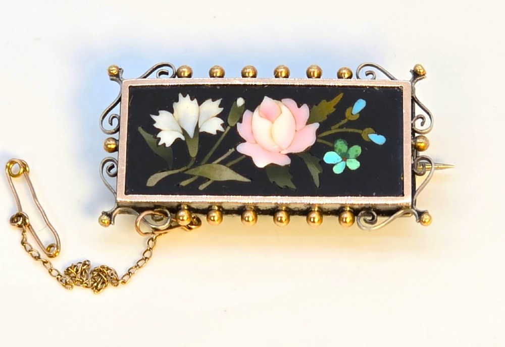 A 19th century Pietra dura brooch, circa 1860